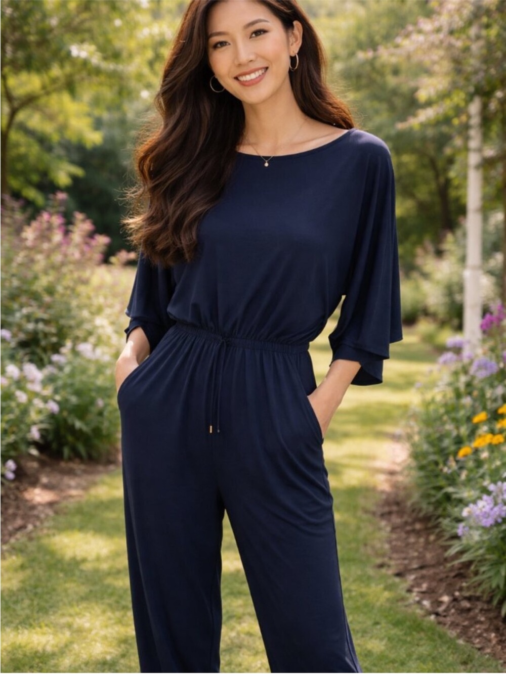 Ralph Lauren Navy Blue Relaxed Drawstring Jumpsuit